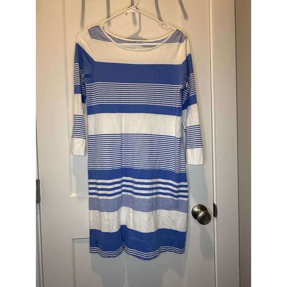 Lilly Pulitzer Bay Blue Coconut Stripe Marlowe Shirt Dress Pima Cotton Small